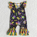 (Promotion)E7-14 Mask Print Baby Girls Mardi Gras Ruffle Romper