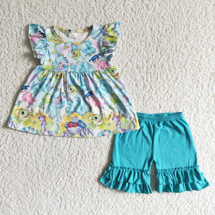 (Promotion)Flutter sleeve  ruffles shorts summer outfits   GSSO0040
