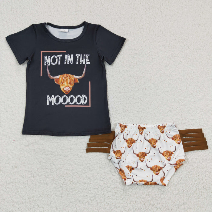 (Promotion)GBO0075 MOOOOD Highland Cow Baby Girls Moody Tassel Western Bummie Set