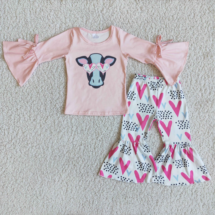 (Promotion)Girls cow design heart print Valentines outfits   6 A15-29
