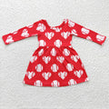 (Promotion)GLD0165 Baseball Heart Red Print Girls Long Sleeve Dress