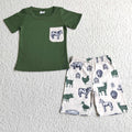 (Promotion)Green Pocket Top Farm Animals Shorts Boy Summer Outfits   BSSO0046