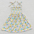 (Promotion)GSD0374 Pineapple Watermelon Print Girls Summer Strap Smocked Dress
