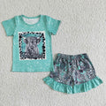 (Promotion)Highland cow top ruffles shorts girls summer outfits GSSO0066