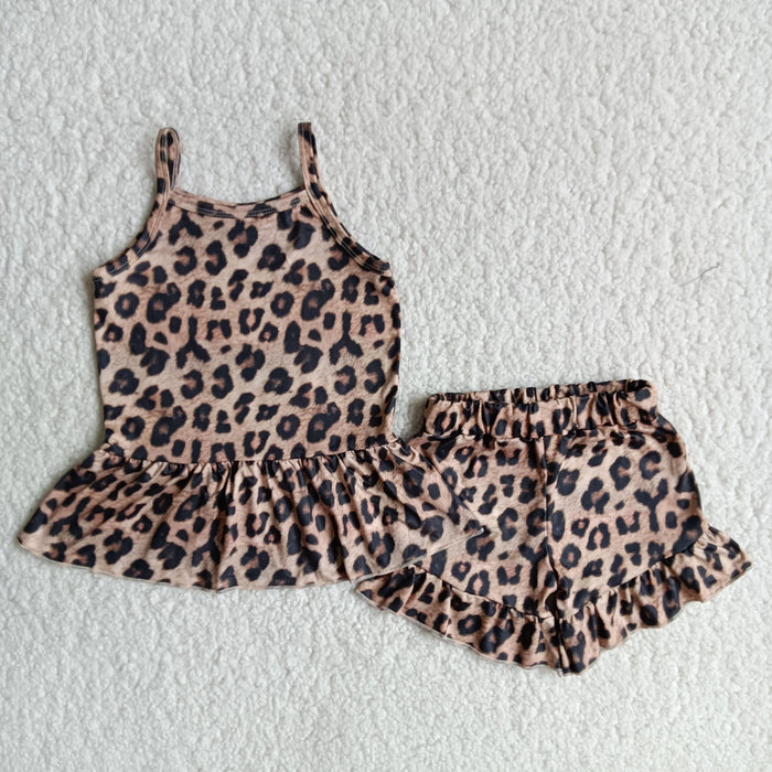 (Promotion)Leopard sleeveless ruffles shorts summer outfits   A10-12