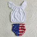 (Promotion)NC0001 White Top Stars Shorts Baby Girls 4th of July Bummie Set