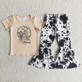 (Promotion)Not in the mooood cow print bell bottom pants outfits C4-13