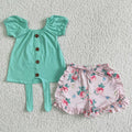 (Promotion)Short sleeve ruffles shorts summer outfits   GSSO0034