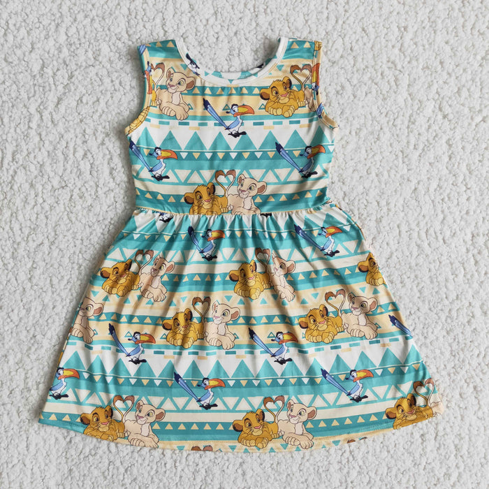 (Promotion)Sleeveless knee length cartoon lion dress   E13-1