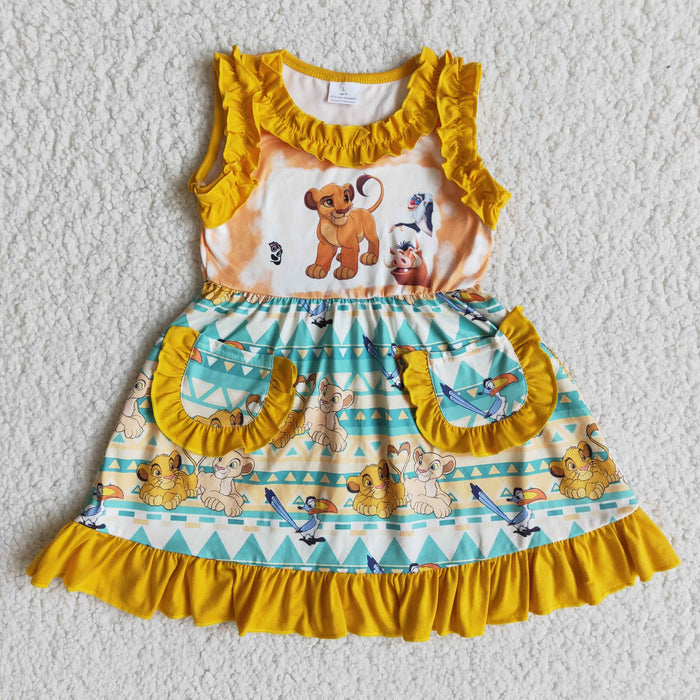 (Promotion)Sleeveless knee length cartoon lion dress  	 E13-5