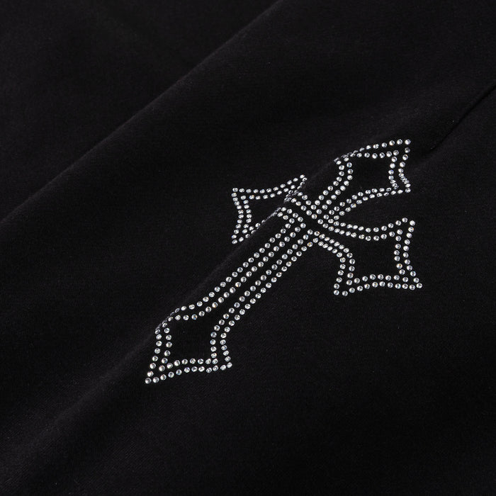 Rhinestone Crosses Womens Sweatpants (Black/Black)