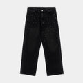 Rhinestone Denim Washed Mens Pants (Black/Black)