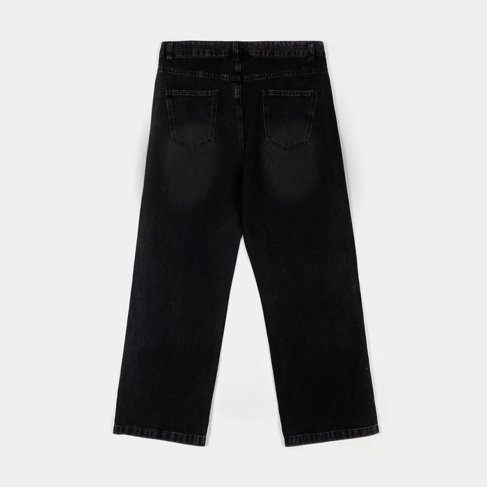 Rhinestone Denim Washed Mens Pants (Black/Black)