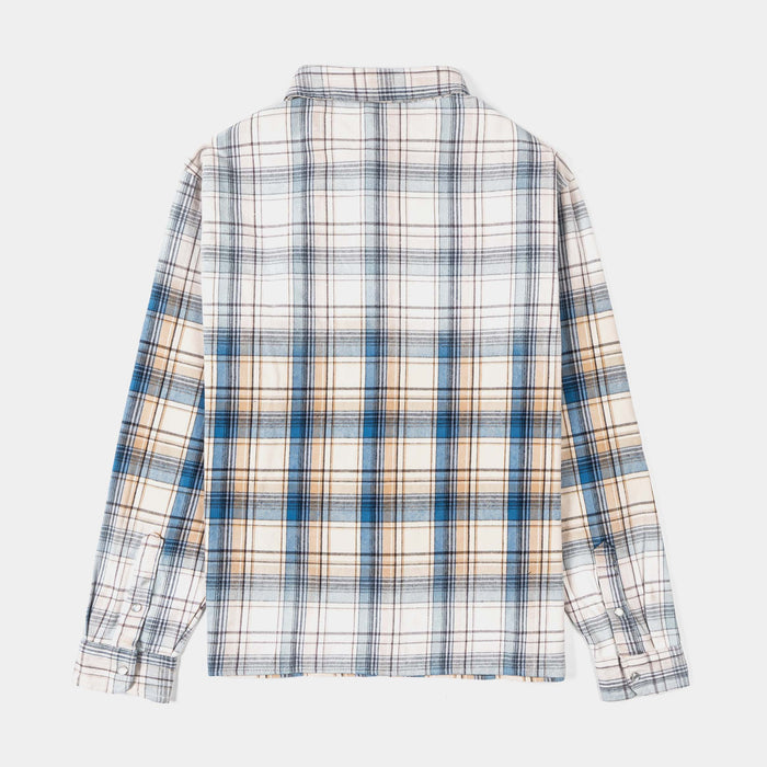 Rhinestone Plaid Button Up Mens Long Sleeve Shirt (Blue/Grey)