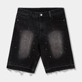 Rhinestone Washed Denim Mens Shorts (Black/Black)