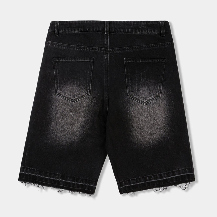 Rhinestone Washed Denim Mens Shorts (Black/Black)
