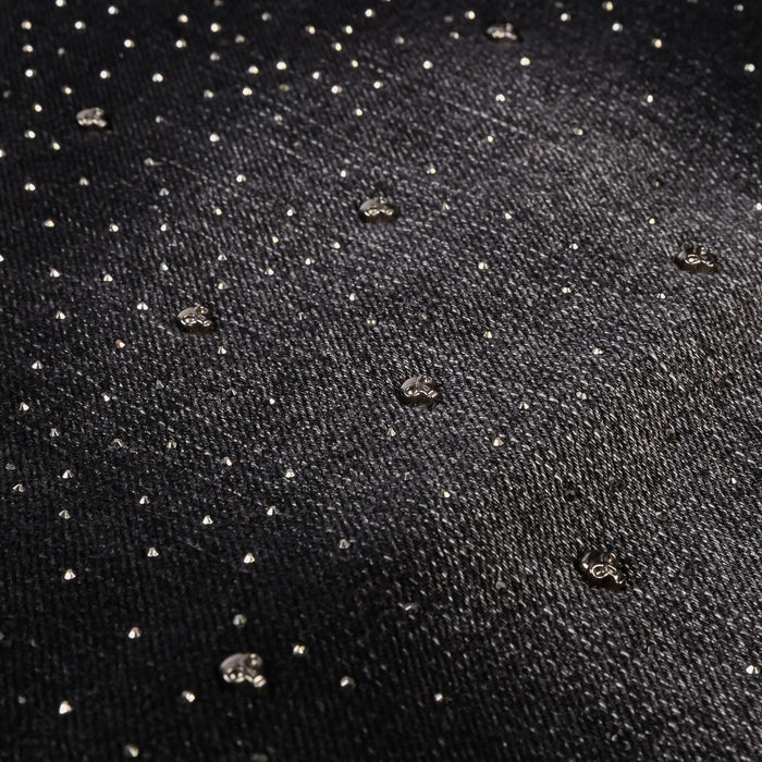 Rhinestone Washed Denim Mens Shorts (Black/Black)