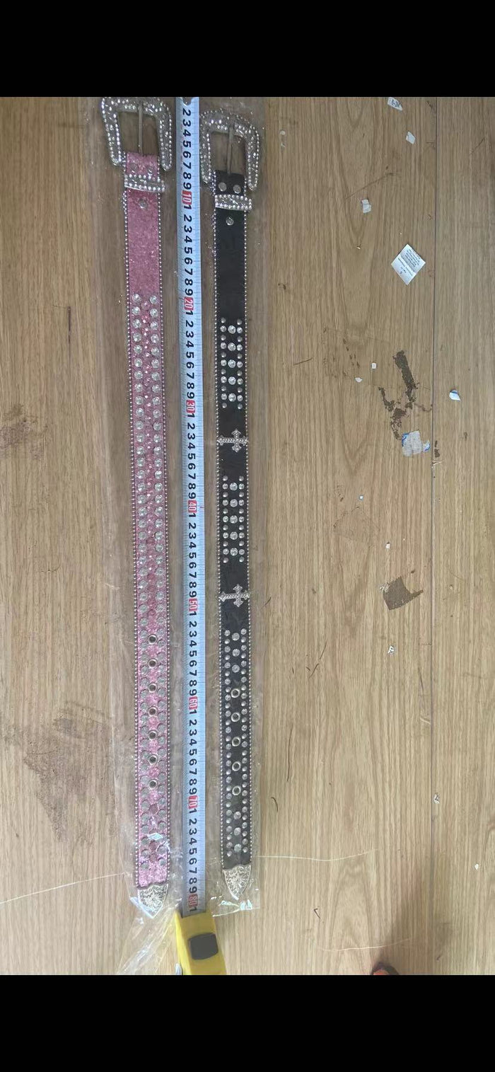 Rhinestones black cross belt for pants 31.5inches    GB0005