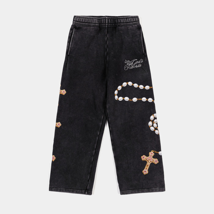 Rosary Washed Fleece Womens Sweatpants (Black/Gold)