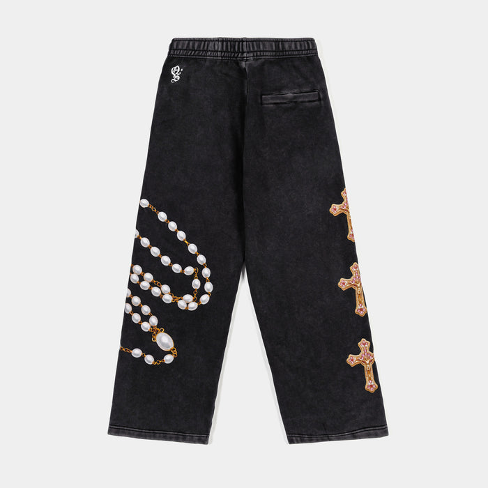 Rosary Washed Fleece Womens Sweatpants (Black/Gold)