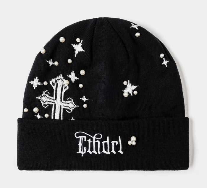 Saint Beanie Mens Hat (Black/White)