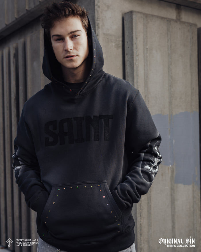 Saint Washed Pullover Mens Hoodie (Black/Grey)
