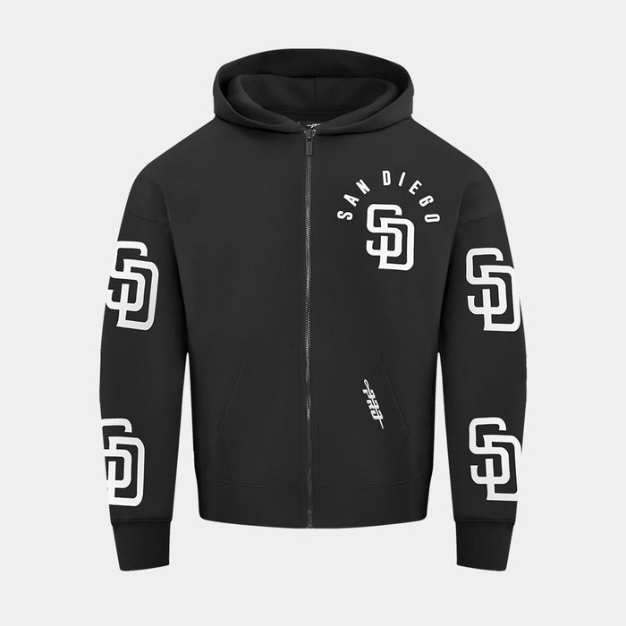 San Diego Padres All Pro Fleece Zip Up Mens Hoodie (Black/White)