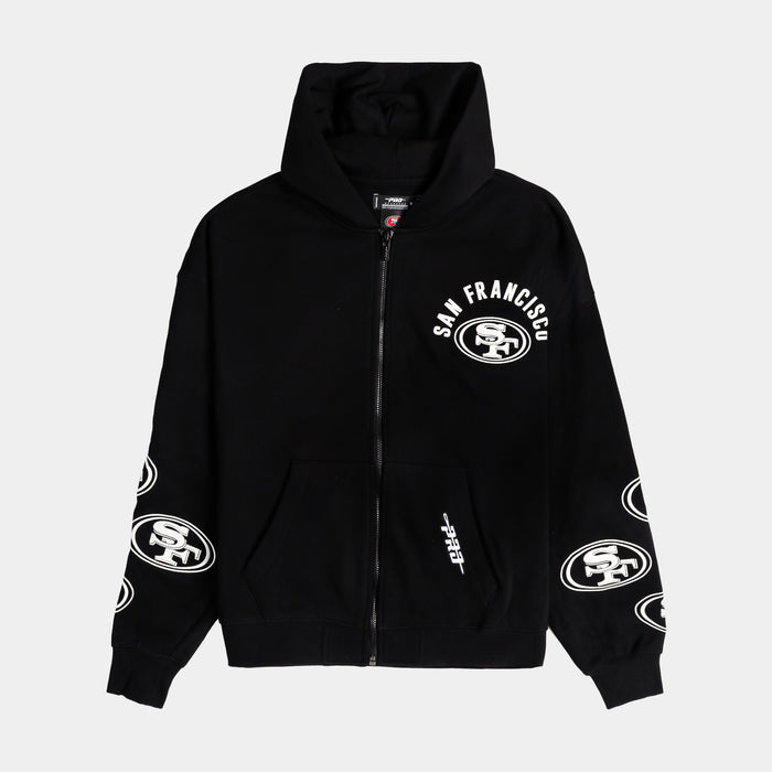 San Francisco 49ers All Pro Drop Shoulder Fleece Zip Up Mens Hoodie (Black/White)