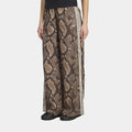 Satin Snake Print Wide Leg Track Womens Pants (Linen/Magic Beige)