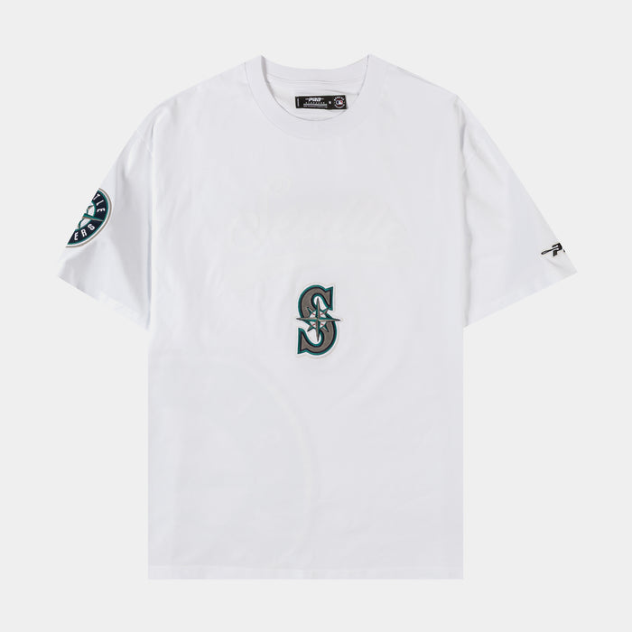 Seattle Mariners Living Large Drop Shoulder Mens Short Sleeve Shirt (White/Green)