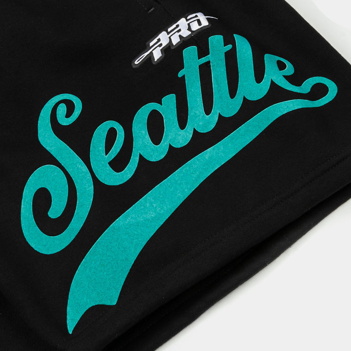 Seattle Mariners Living Large Fleece Mens Shorts (Black/Green)