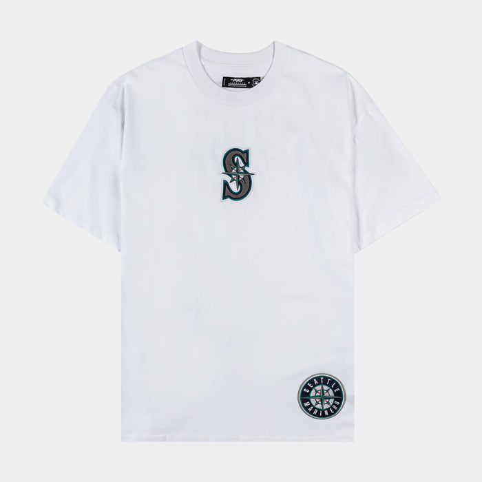 Seattle Mariners Wingspan Drop Shoulder Mens Short Sleeve Shirt (White/Green)