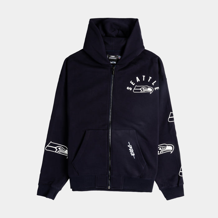 Seattle Seahawks All Pro Fleece Zip Up Mens Hoodie (Navy/White)