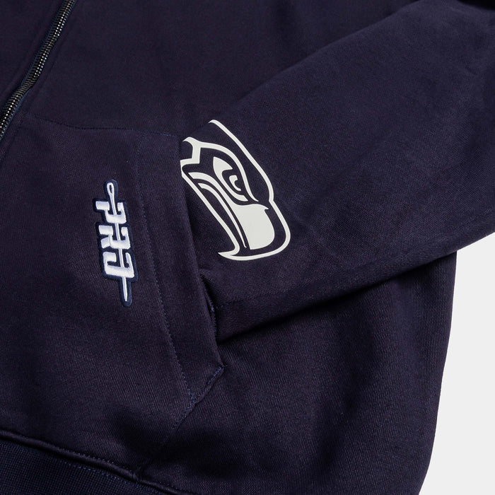 Seattle Seahawks All Pro Fleece Zip Up Mens Hoodie (Navy/White)