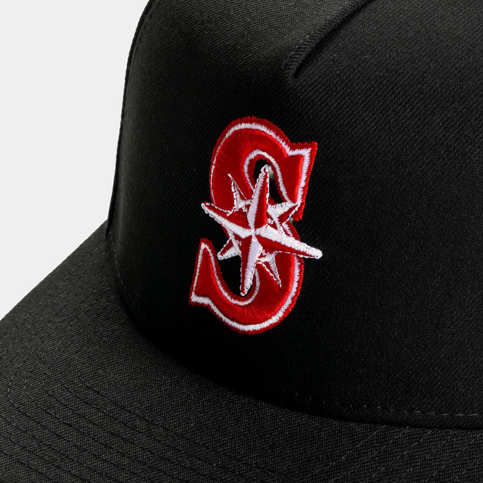 Shoe Palace Exclusive Seattle Mariners Black Red 9Fifty AF Snapback Mens Hat (Black/Red)