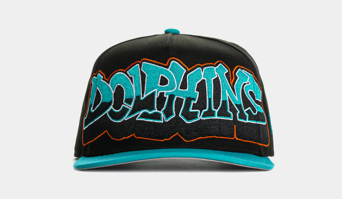 Shoe Palace x New Era NFL 90s Graffiti Exclusive Miami Dolphins Snapback Mens Hat (Black/Teal)