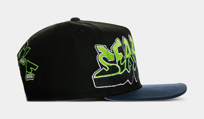 Shoe Palace x New Era NFL 90s Graffiti Exclusive Seattle Seahawks Snapback Mens Hat (Black/Blue)