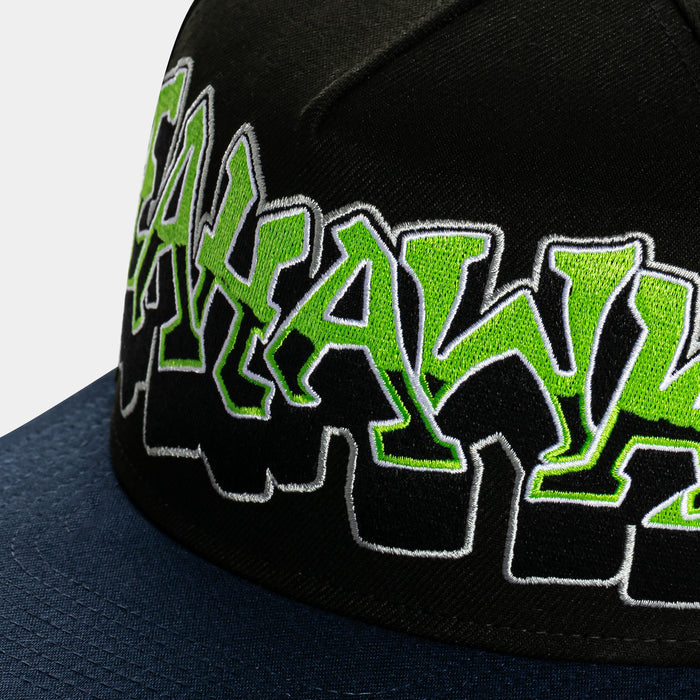 Shoe Palace x New Era NFL 90s Graffiti Exclusive Seattle Seahawks Snapback Mens Hat (Black/Blue)