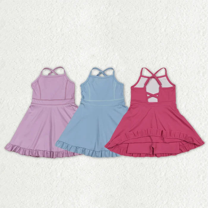 Sibling Baby Girls Summer Solid Color  Strap Yoga Active Knee Length Dress