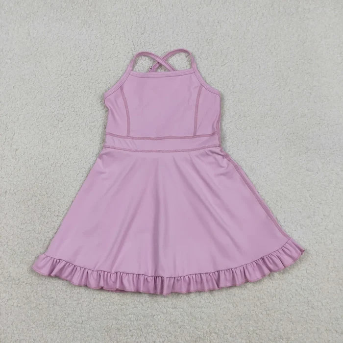Sibling Baby Girls Summer Solid Color  Strap Yoga Active Knee Length Dress