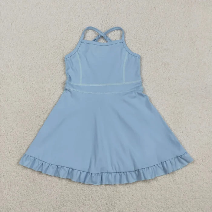 Sibling Baby Girls Summer Solid Color  Strap Yoga Active Knee Length Dress