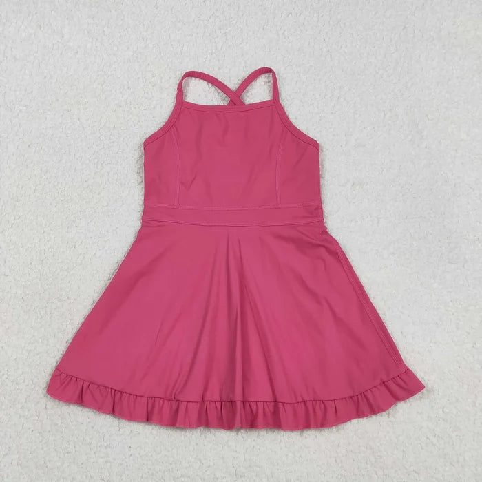 Sibling Baby Girls Summer Solid Color  Strap Yoga Active Knee Length Dress