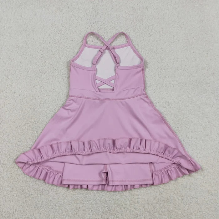 Sibling Baby Girls Summer Solid Color  Strap Yoga Active Knee Length Dress