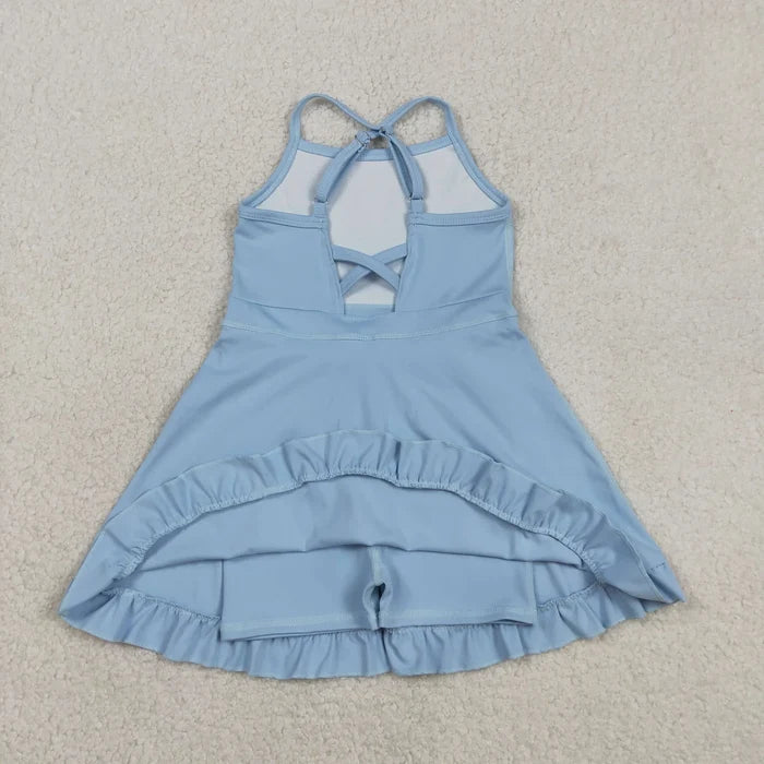 Sibling Baby Girls Summer Solid Color  Strap Yoga Active Knee Length Dress