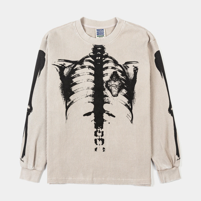 Skeleton Thermal Mens Long Sleeve Shirt (Beige/Black)