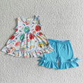 Sleeveless ruffles shorts back to school outfits  GSSO0112