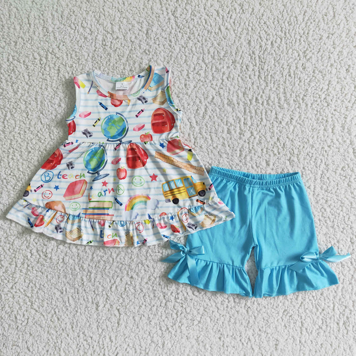Sleeveless ruffles shorts back to school outfits  GSSO0112