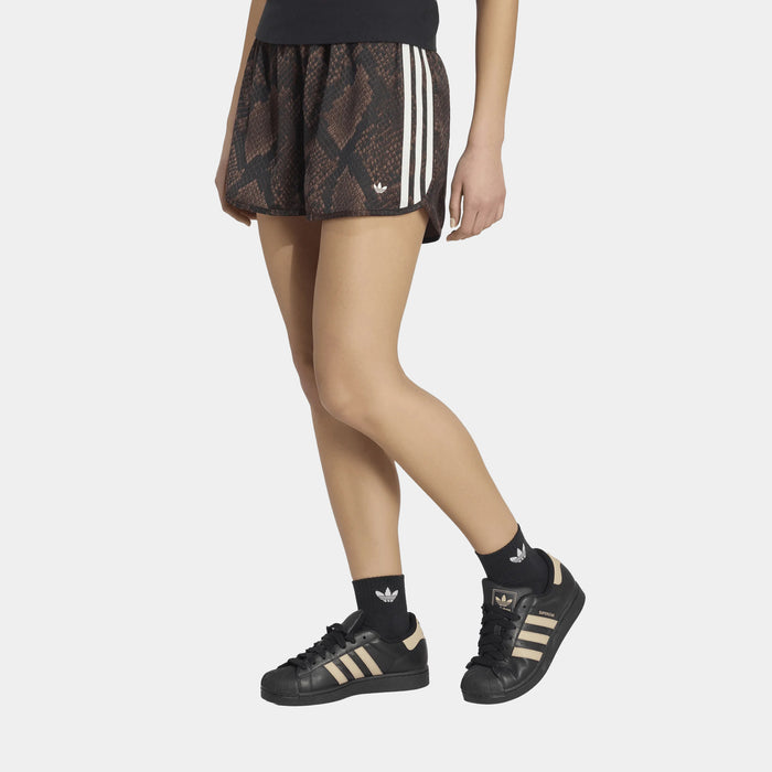 Snake Print Satin Womens Shorts (Earth Strata/Aurora Coffee)