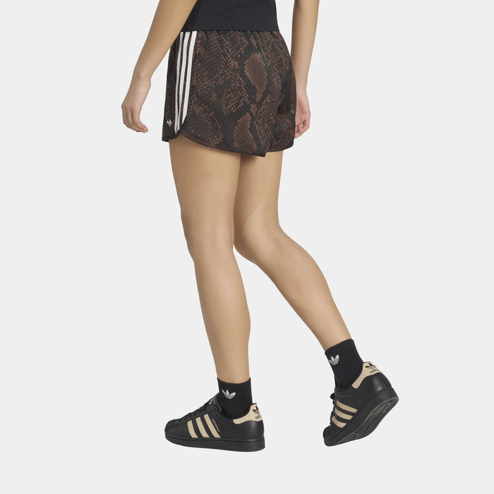 Snake Print Satin Womens Shorts (Earth Strata/Aurora Coffee)