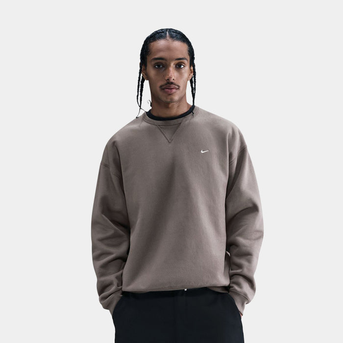 Solo Swoosh Fleece Crew Mens Sweatshirt (Cave Stone/White)